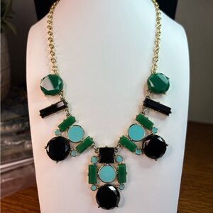 Kate Spade Green and Black Statement Necklace with Geometric Stones